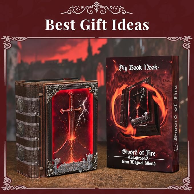 MiniCity Magic Book Nook Building Set with Lights, DIY Booknook Building Model Kit for Home Bookshelf Decor, Miniature House Building for Adults Teens (The Sword of Fire)