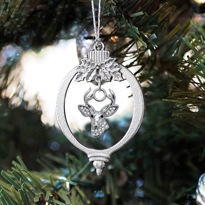Inspired Silver - Deer - Silver Christmas Ornament - Unique Charm Christmas Tree Ornament - Holiday Hanging Decoration