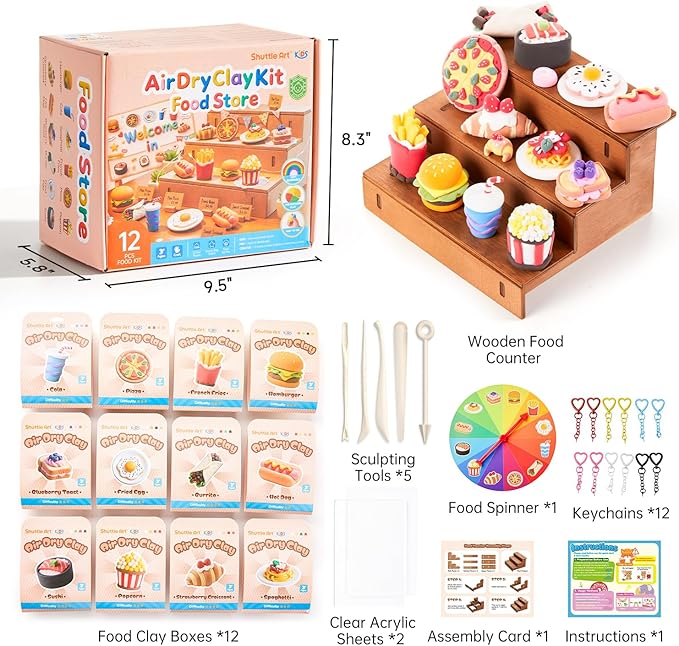 Shuttle Art Air Dry Clay for Kids - Food Store, 33 PCS Modeling Clay Kit with Sculpting Tools and Tutorials, Safe & Non-Sticky, Craft Gifts for Boys & Girls