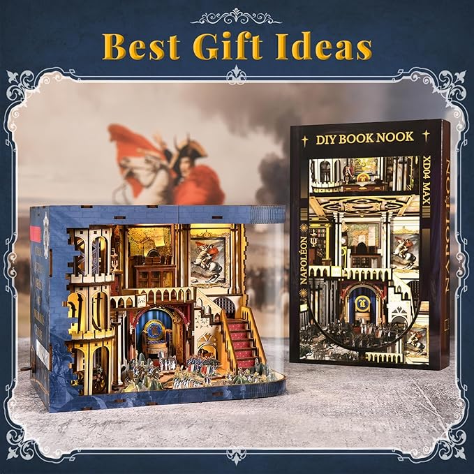 Book Nook Kit - 3D Wooden Puzzle for Adults, Teens, DIY Miniature Dollhouse Kit Booknook Tiny House Bookshelf Decor, Gifts for Family, Friends (Napoleon)