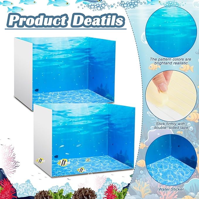 AmazingSpark 2 Set Ocean Diorama Box and Water Sticker Decor, Ocean Diorama Project Supplies Set, Cardboard Display Case Kit & Water Sticker with Double Sided Tapes for DIY Crafts Toys Dollhouse
