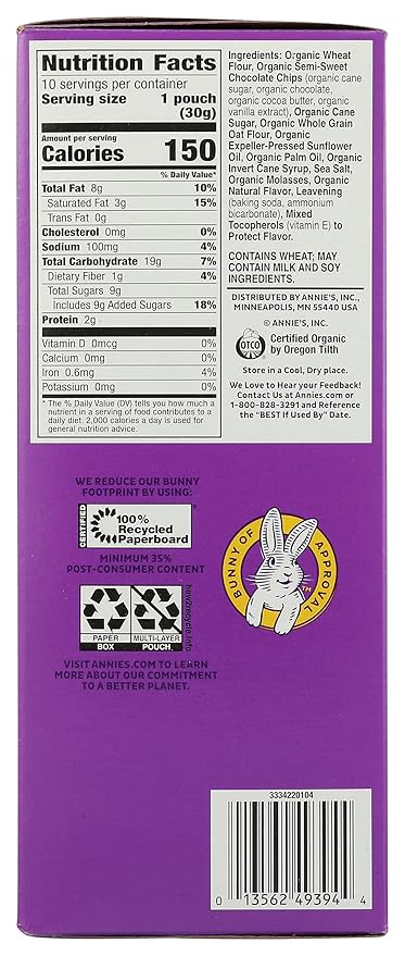 Annie's Organic Chocolate Chip Cookie Bites, 10 Pouches, 10.5 oz