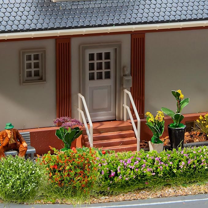 Warmtree 12 Pcs Miniature Colorful Flower Cluster Miniature Flowers Static Grass Tufts for Diorama Supplies Woodland Scenics Terrain Railway Scenery Table Landscape(Rose Red White)