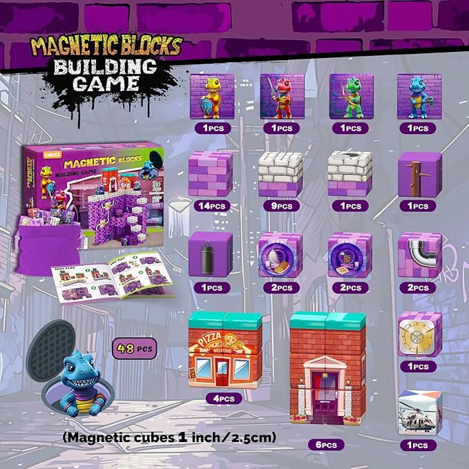 48PCS Magnetic Blocks, Stocking Stuffers for Kids,Ideal Gifts for Ages 3 4 5 6 Year Old, Magnetic Cubes Sensory Montessori Toys for 3 4 5 6 7 8 Year Old Boys & Girls