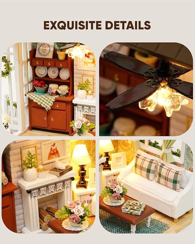 DIY Miniature House Kit, DIY Dollhouse Kit for Adults to Build, Mini House Kit with LED, Mayberry Street Miniatures, Ideal Gifts for Birthday, Halloween Christmas(Model H)