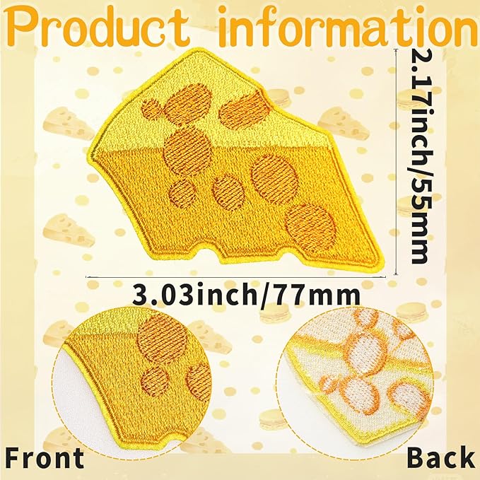 10 Pieces Yellow Cheese Embroidered Iron on Applique Cartoon Sew on Patch for Clothes Dress Jackets Caps DIY Embroidery Repair Patches Sewing Craft Decoration