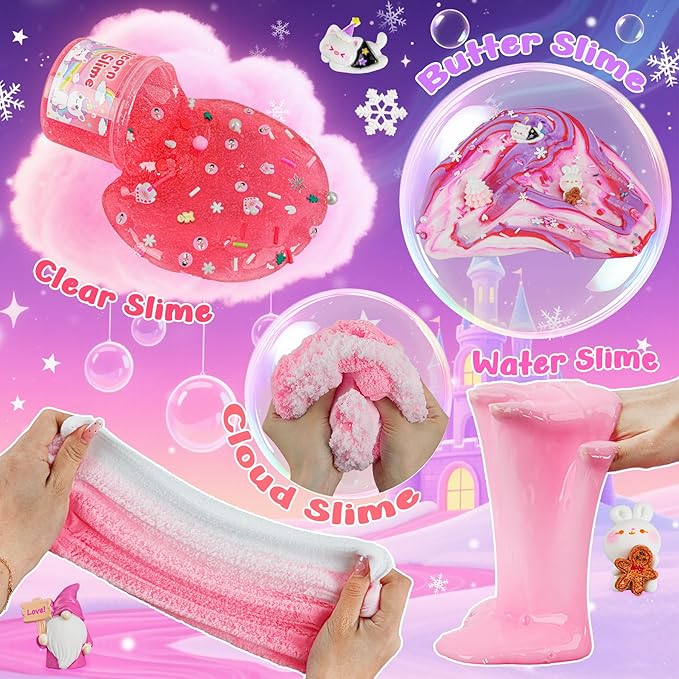 12 Pack Slimes, Pink Slime Kids, Different Butter Cloud Slime kit for Girls Ages 8-12, for Kids Slime Party Favors Goodie Bag Stuffers, 4 5 6 7 8 9 10 Year Old Girl Birthday Gift Cute Stuff