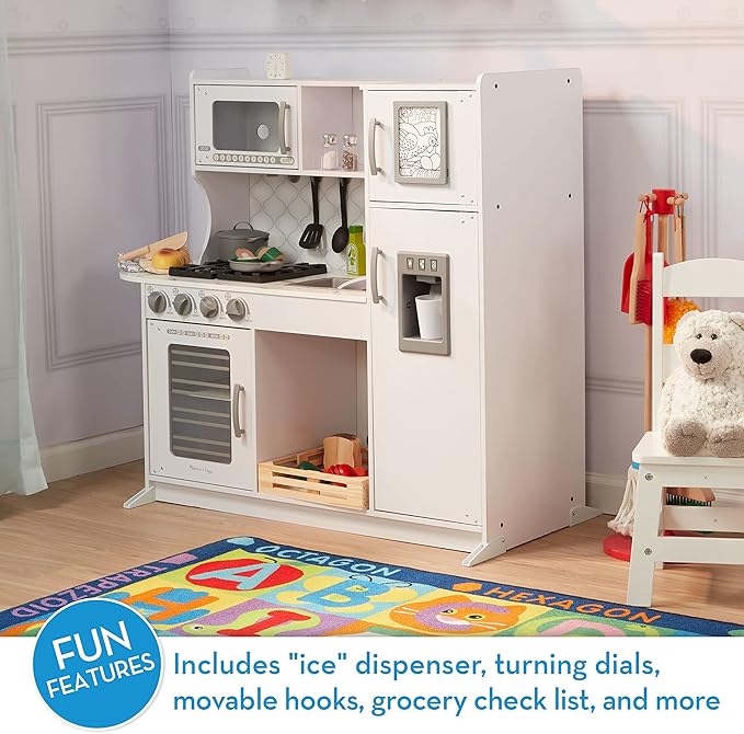 Melissa & Doug Wooden Chef's Kitchen Set for Kids with Play Kitchen Accessories & “Ice” Cube Dispenser, Preschool Learning Toys for Girls & Boys 3+, Cloud White - FSC Certified