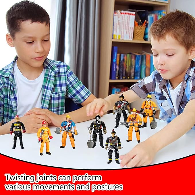 8 Pieces Firefighter Action Figures, Frefighter Toys for Boys Girls Kids, Fireman Toy Figure & Playsets with Accessories, Great for Gift Party Decoration Christmas Stocking Stuffers