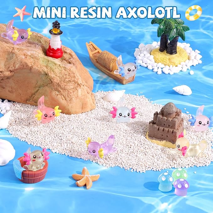 40PCS Mini Resin Animals Colorful Tiny Axolotls Glow in Dark, Miniature Figures to Hide, Little Animal Small Figurines for Topper Desk Garden Dollhouse Landscape Aquarium Ornaments Crafts & Decor