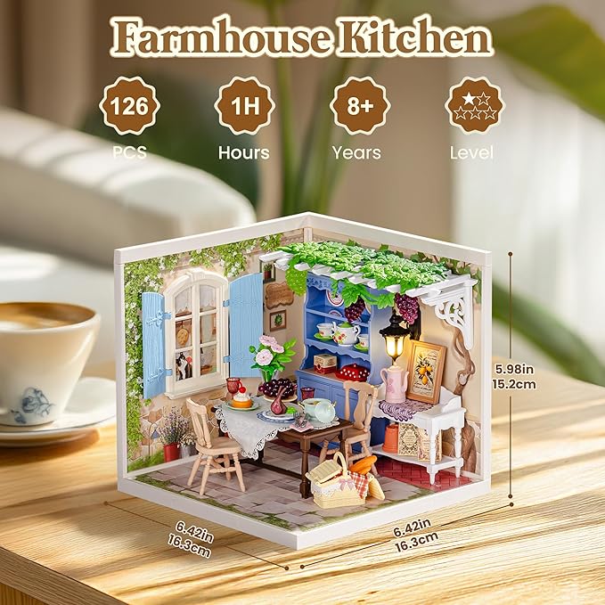 ROBOTIME Super Creator Kits, Miniature House Kit, DIY Plastic House Building Toy Set with LED, Tiny Garden Making Kit Model Craft Hobby Unique Gift (Midsummer Dream Yard)