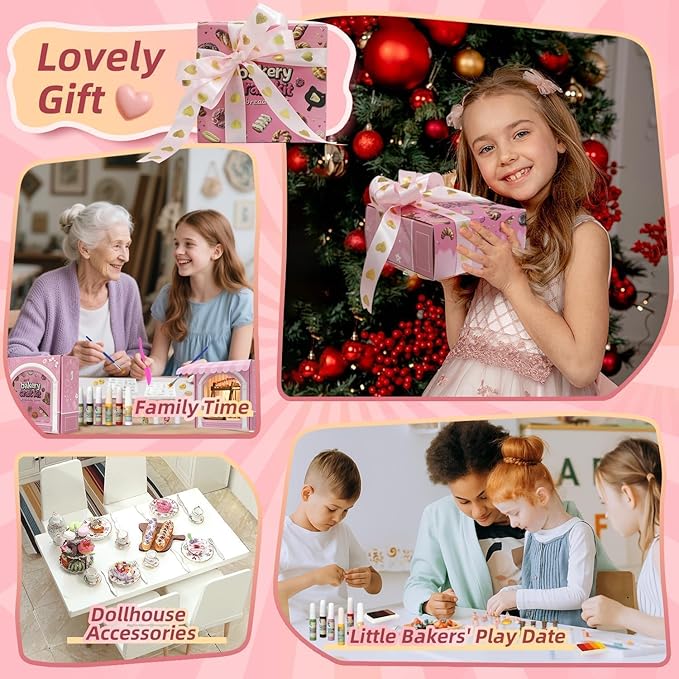iLAND Air Dry Clay for Kids Teen Craft for Girls 8-12 Arts and Crafts for Kids Activities Modeling Clay Kit of Miniature Food DIY Crafting Birthday Gifts for Girl Ages 9 10 11 Christmas Ideas Creative