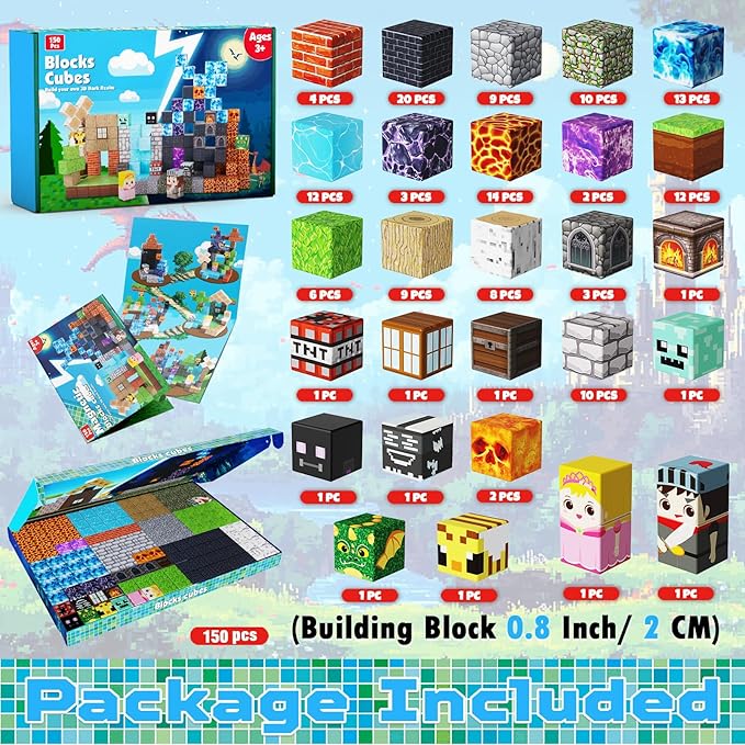 150PCS Magnetic Blocks - Magnet Building Blocks, Stacking Magents Cubes Toys Forest Dark Castle Set, STEM Montessori Sensory Toys for Kids Boys and Girls Ages 3 4 5 6 7 8 9 10 Christmas Birthday Gifts