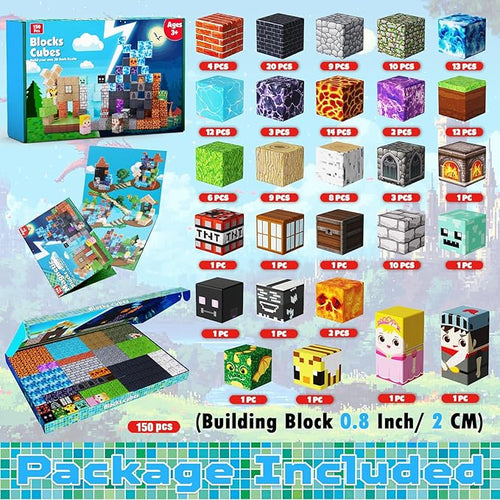150PCS Magnetic Blocks - Magnet Building Blocks, Stacking Magents Cubes Toys Forest Dark Castle Set, STEM Montessori Sensory Toys for Kids Boys and Girls Ages 3 4 5 6 7 8 9 10 Christmas Birthday Gifts