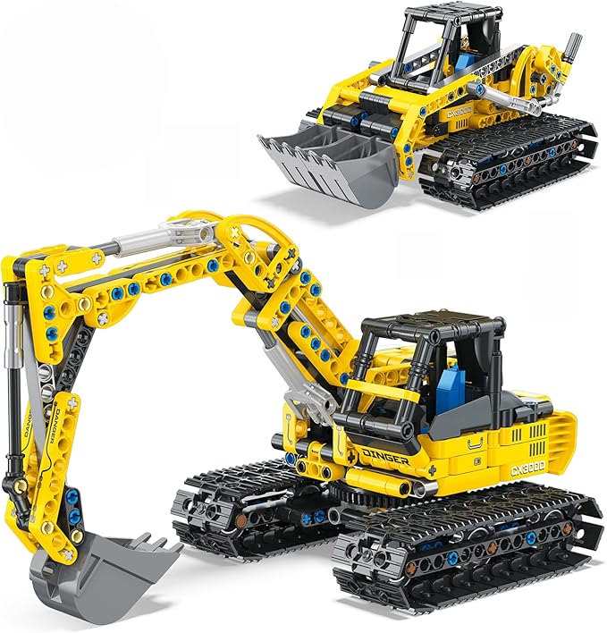 2-in-1 Construction Vehicle Building Kit - Excavator & Bulldozer Building Toys Set | 399 Pieces STEM Learning Toys | Creative Birthday Christmas Building Blocks Gift Idea