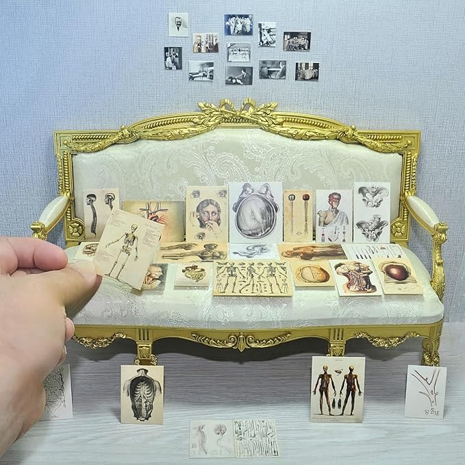 57 Pcs 1/6 Scale Miniature Vintage Medical Posters - Realistic Mini Things Anatomy Charts (X-Ray, Surgery, Microscope) for 11.5-Inch Fashion Dolls - Dollhouse Accessories for Decor and Play