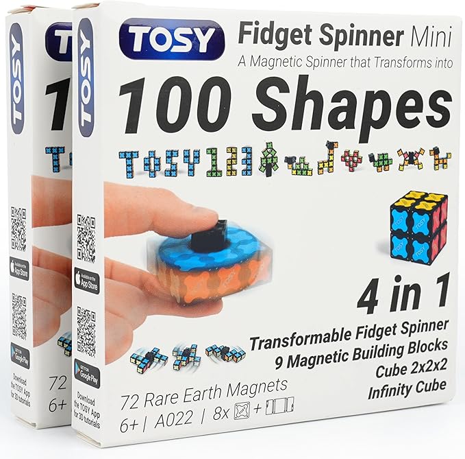TOSY Magnet Fidget Spinner Mini - 8 Blocks, 3 in 1 Toy: Transformable Fidget Spinner, Infinity Cube, 2x2 Puzzle Cube, Easter Valentine Gift for Kids/Adults, STEM Sensory Stress Relief Toy, 2-Pack