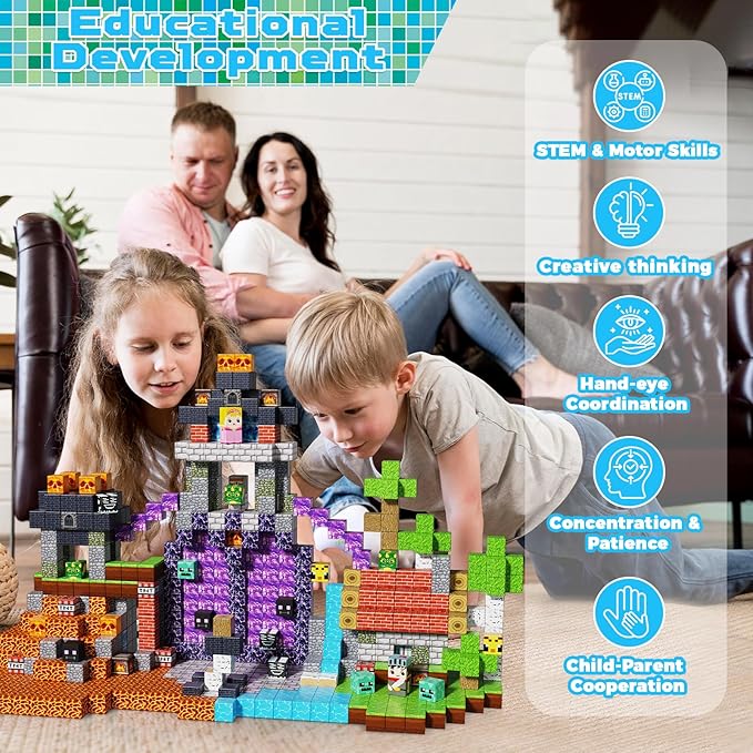 150PCS Magnetic Blocks - Magnet Building Blocks, Stacking Magents Cubes Toys Forest Dark Castle Set, STEM Montessori Sensory Toys for Kids Boys and Girls Ages 3 4 5 6 7 8 9 10 Christmas Birthday Gifts