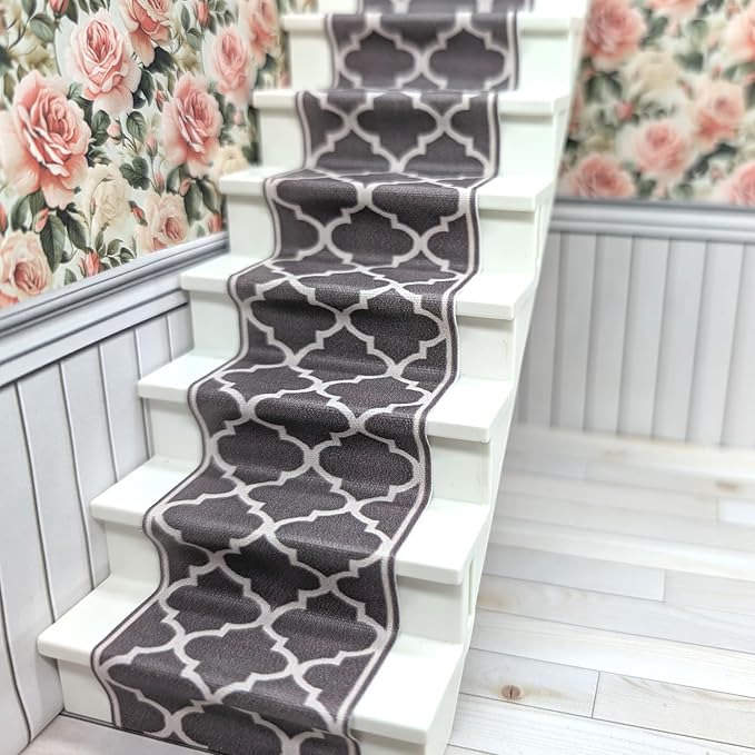 Self-Adhesive Carpet with Real Textile Structure for Dollhouses Scale 1:12 (Quatrefoil Pattern)