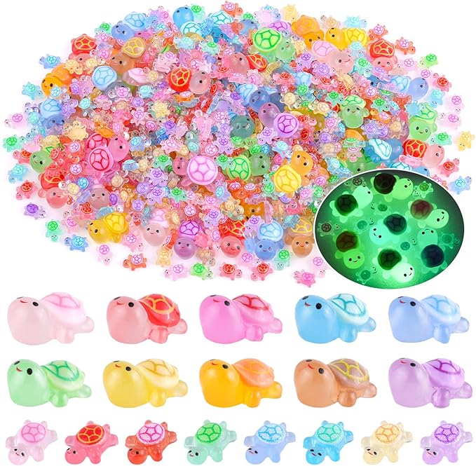 160PCS Mini Resin Animals Colorful Tiny Turtles Glow in Dark, Miniature Figures to Hide, Little Animal Small Figurines for Topper Desk Garden Dollhouse Landscape Aquarium Ornaments Crafts & Decor