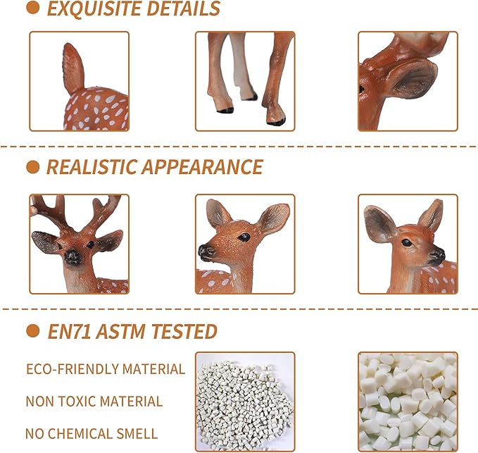 Deer Toys - 6pcs Realistic Deer Woodland Animals Figurines - Early Educational Toys, Birthday Cake Topper for Kids