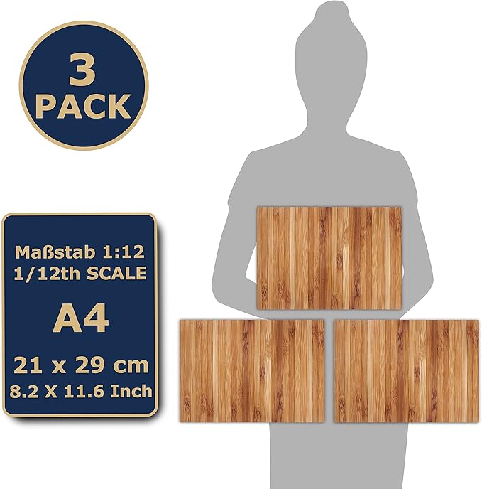 3 Sheets Self-Adhesive Flooring for Dollhouse 1:12 Scale (Bamboo)