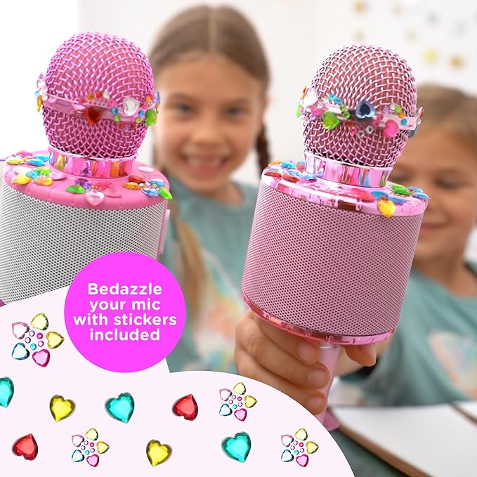 Move2Play, Kids Karaoke Microphone | Includes Stickers & Bluetooth | Kids Birthday Gift | Toy for All Ages 2, 3, 4, 5, 6+ Year Old Girls, Boys & Toddlers (White/Pink)