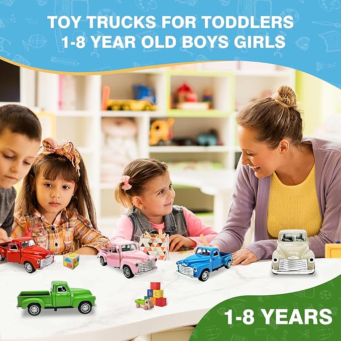 2Pcs Little Blue/Red Truck Toy for Toddlers 2 3 4 5 6 7 8 Year Old Boys Girls,1:32 Alloy Toddlers Car Toy Driveable,Car Door Can Open,Toy Trucks for Kids Easter Christmas Birthday Gifts