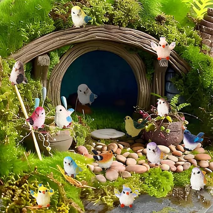 25 Styles Mini Resin Bird Figurines Toys for Kids Small Plastic Fake Little Birds Miniature Animal Bulk Crafts Decoration Outdoor Fairy Garden Accessories
