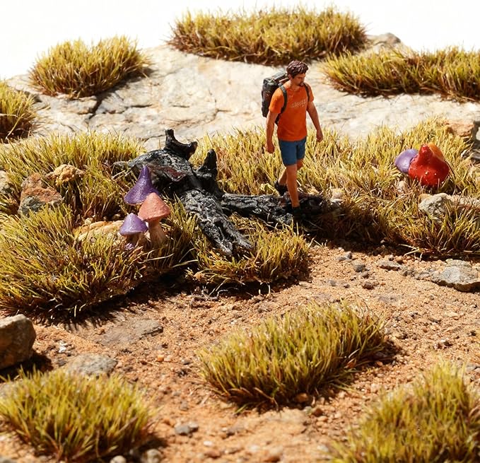 Warmtree 1 Box Static Grass Bushy Tufts Lowland Shrubs Scenery DIY Miniature 3D Tree Branches and Mushroom for Train Landscape Scenery Military Layout Model War Gaming Terrain (Autumn Yellow)
