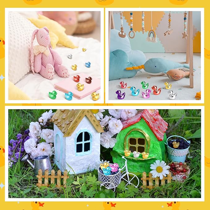 Yaocom 100 Pcs 10 Metallic Colors Mini Duck Statue Bulk Resin Duck Figurines Micro Garden Landscape Dollhouse Cake Decoration Potted Plants DIY Craft Charms for Party Christmas Thanksgiving Gift