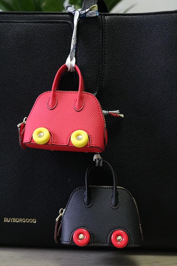 Buyborgood Women's 2 PCS Mini Tote Bag Charms Keychain Pouch Small Coin Purse Wallet, Black+Red