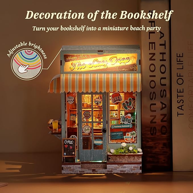 3D Wooden Puzzle Beer Bar Miniature Kit - DIY Dollhouse with LED Lights, Home Decor Display, Creative Gift for Adults and Teens (The Last Drop)