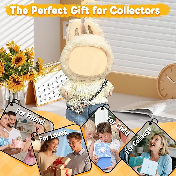 17cm Doll Clothes(NO Doll), Cute Dolls Outfit Accessories with Sweater + Denim Jeans + Pants, Small Kawaii Clothes Set for Dolls(Style 4)