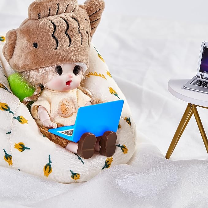 3 Pcs Dollhouse Furniture Accessories Laptop, 1:12 Scale 1:6 Scale Simulation Miniature Phone Tablet Mini Stuff Things for Doll (Blue)