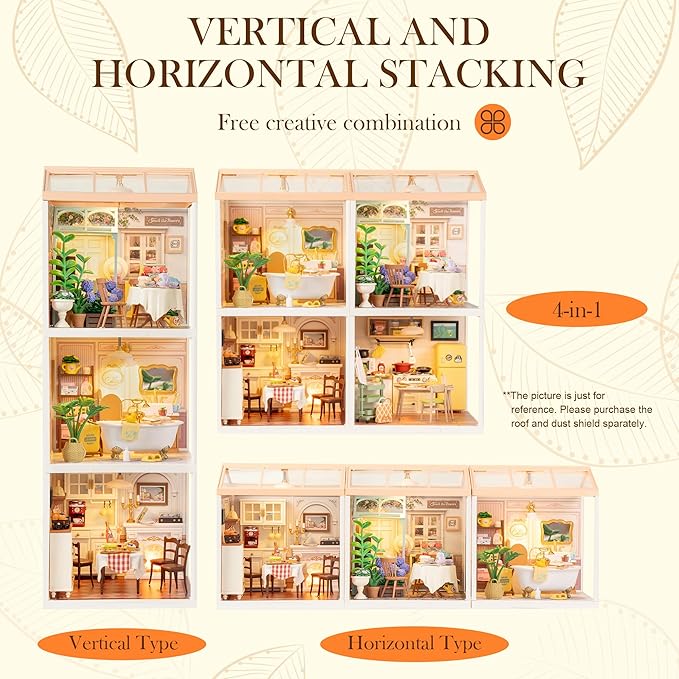 ROBOTIME Super Creator Toy Building Set DIY Miniature House Kit with LED Tiny Room Making Kit Expandable Plastic Craft Toy for Creative Play Home Decor Unique Hobby Gift (Warm Dining Room)