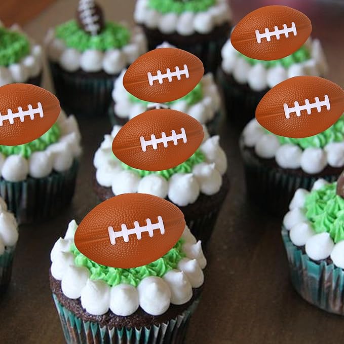Rsstarxi 12 Pack 3D Football Cupcake Toppers Rugby Ball Footbal Cake Toppers Decorations for Sports Football Theme Baby Shower Kids Birthday Party Cake Decorations