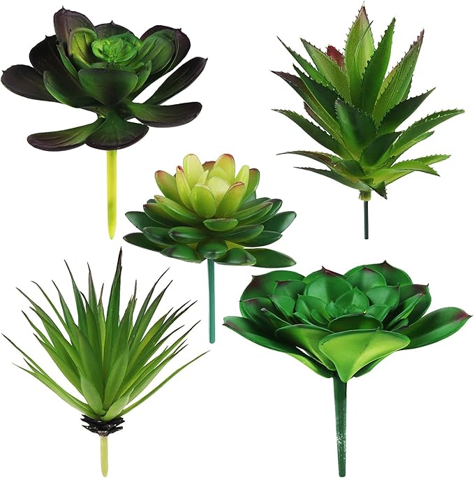Hecaty 5 Pcs Faux Succulents Set, Realistic Fake Succulents, Artificial Hanging Ornaments Fleshed Plant Textured for Home Garden Wedding Party Spring Decoration (Green)