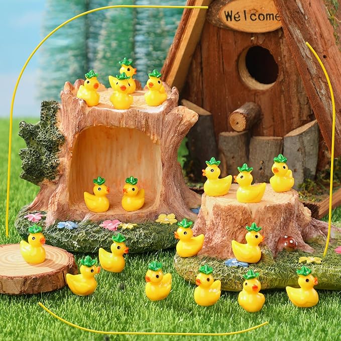 Seenelling 100 Pcs Summer Mini Resin Pineapple Ducks Tiny Pineapple Duck Figurines for Miniature Landscape Garden Accessories Dollhouse Summer Holiday Decoration