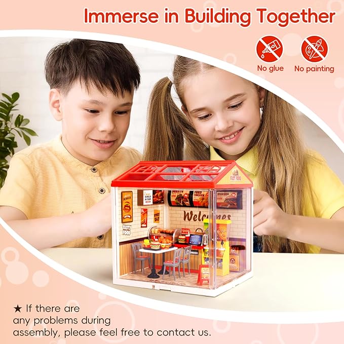 Hallisun LED Building Blocks for Adults, 1:24 DIY Miniature Dollhouse Kits with Roof & Dustproof Cover, Tiny House Toy Building Sets for Kids Ages 8-12-15, Birthday Hobbies Gift for Men Women Boy Girl