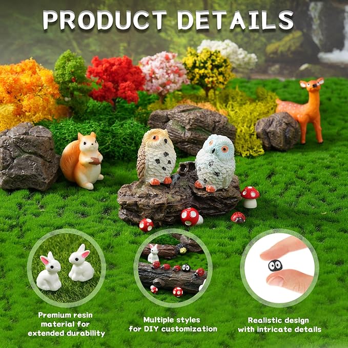 43 Pcs Mini Fairy Garden Accessories Outdoor Kit, Fairy House Accessories Including Resin Animals, Miniature Figurines Micro Landscape Ornaments, Fairy Garden Starter Kit for DIY Dollhouse