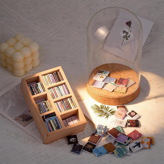 Anxiety Bookshelf, Miniature Bookcase, Mini Bookshelves for Anxiety, Miniature Library, with 200+Tiny Books, Small Bookshelf Creative Ornaments, Stress-Relieving Gifts
