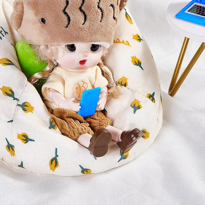 3 Pcs Dollhouse Furniture Accessories Laptop, 1:12 Scale 1:6 Scale Simulation Miniature Phone Tablet Mini Stuff Things for Doll (Blue)