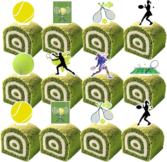 OriniPlay 48 Tennis Cake Cupcake Toppers Sports Themed Party Supplies Decorations Tennis Racket Baby Shower Birthday Party Cake Decor