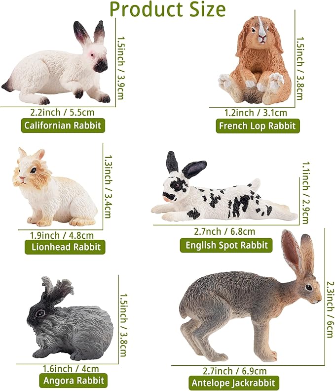 Toymany 12PCS Easter Bunny Figures Toys for Kids, Rabbit Figures Farm Animal Toy for Cake Toppers Party Favors for Toddlers