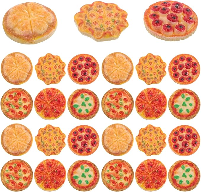 LIOOBO 60pcs Miniature Dollhouse Pizza Model - Realistic Resin Food Pretend Play Mini Pizza Figurines Tiny Fake Food Decor for Party and Festival Display