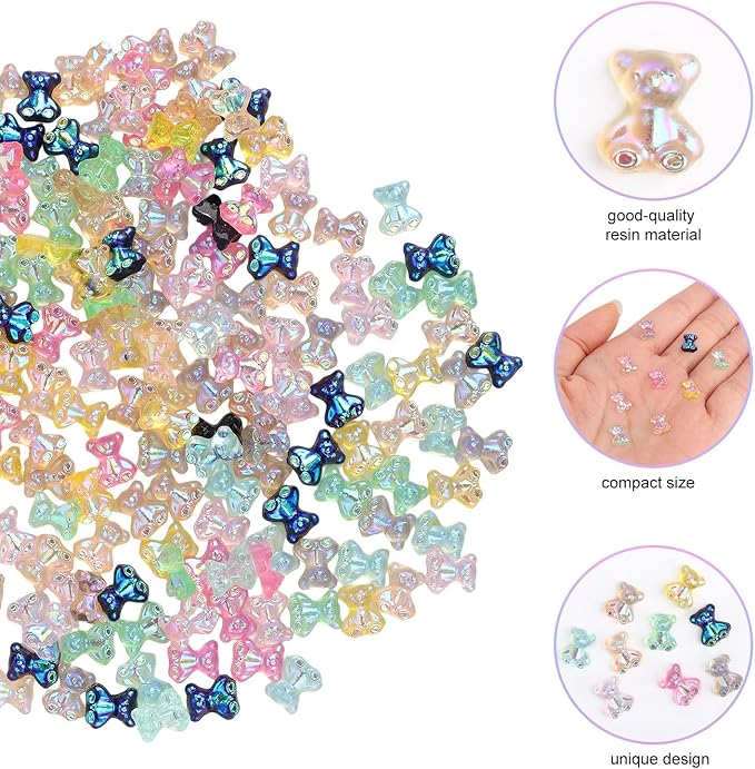210pcs Mini Resin Bears, Multi-Color Iridescent Tiny Small Bears Resin Animal Miniature for Vase Filler Micro Landscape Garden Dollhouse Decor
