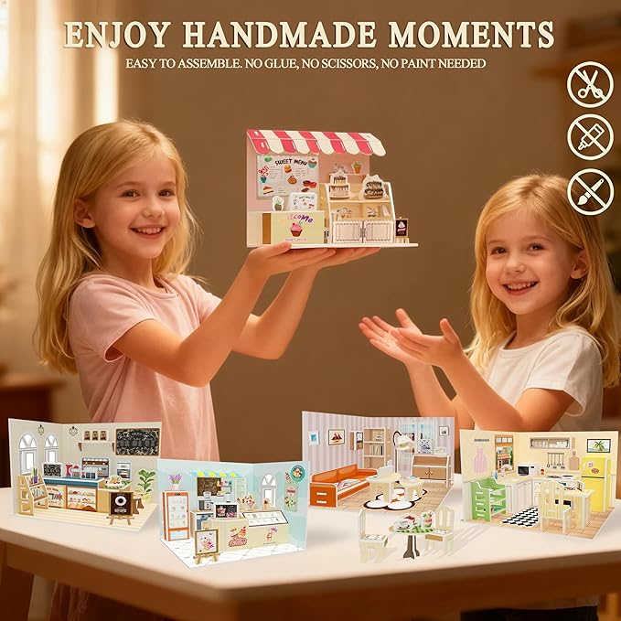 5 Set DIY Miniature Cafe House Kit for Adults to Build, Tiny House Making Kit with Furniture, Halloween/Christmas Decorations/Gifts(Dollhouse Shop)