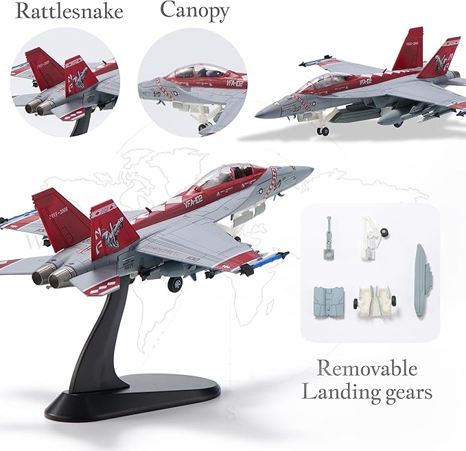 F/A-18F Super Hornet Die-cast Airplanes-1/100 Scale VFA-102 Diamondbacks Metal Aircraft Model for Collector, Aviation Enthusiast-Premium Collectiable with Display Stand
