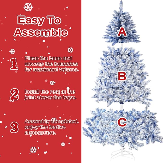 Incbruce 6ft Artificial Christmas Tree, Xmas Tree with 1,000 Branch Tips, Flocked Christmas Tree with Metal Stable Stand Base for Indoor and Outdoor Holiday Decoration(Blue)